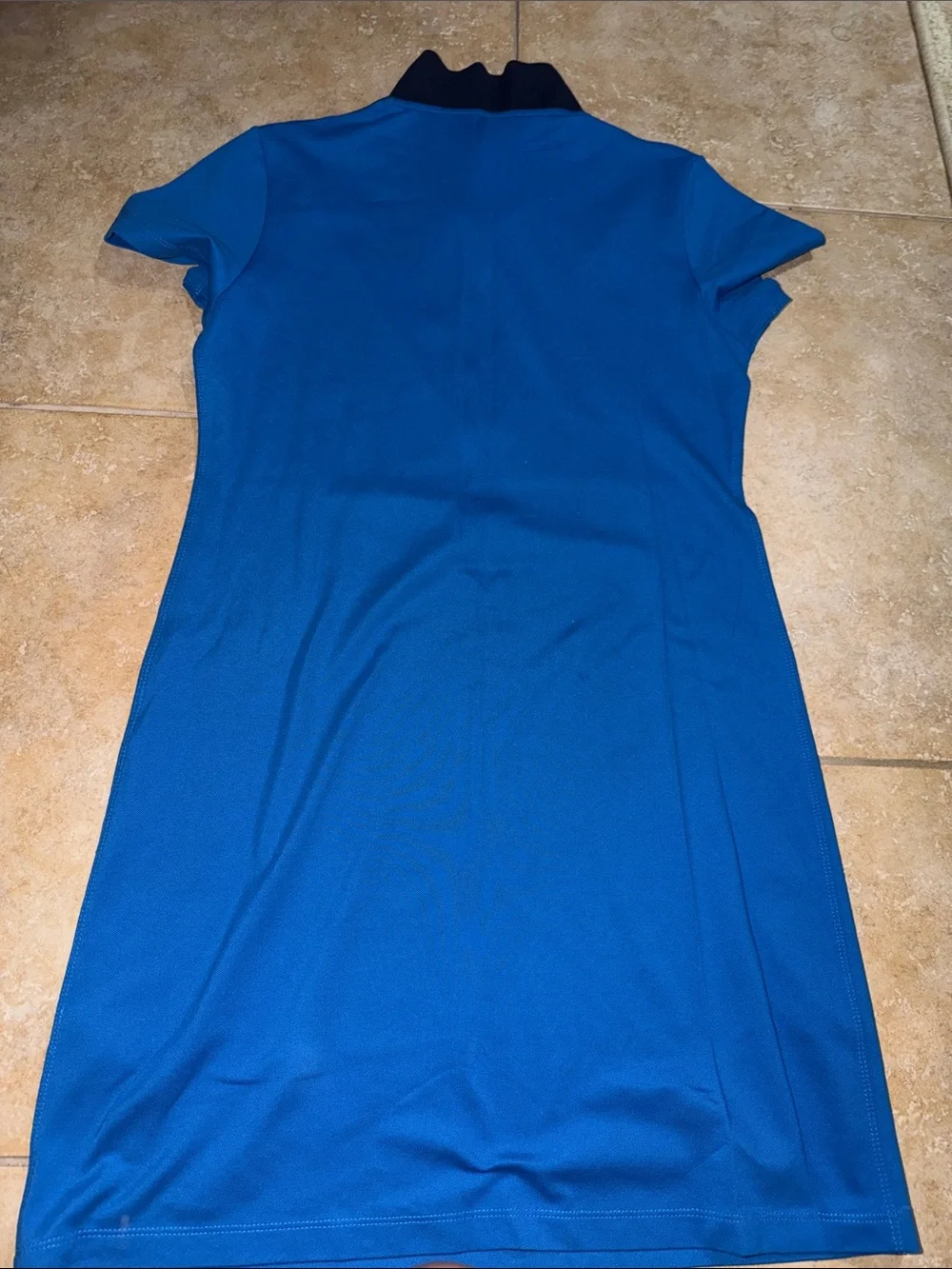 Tory Burch Royal Blue Short Sleeve Dress with Green and Pink V-Stripe